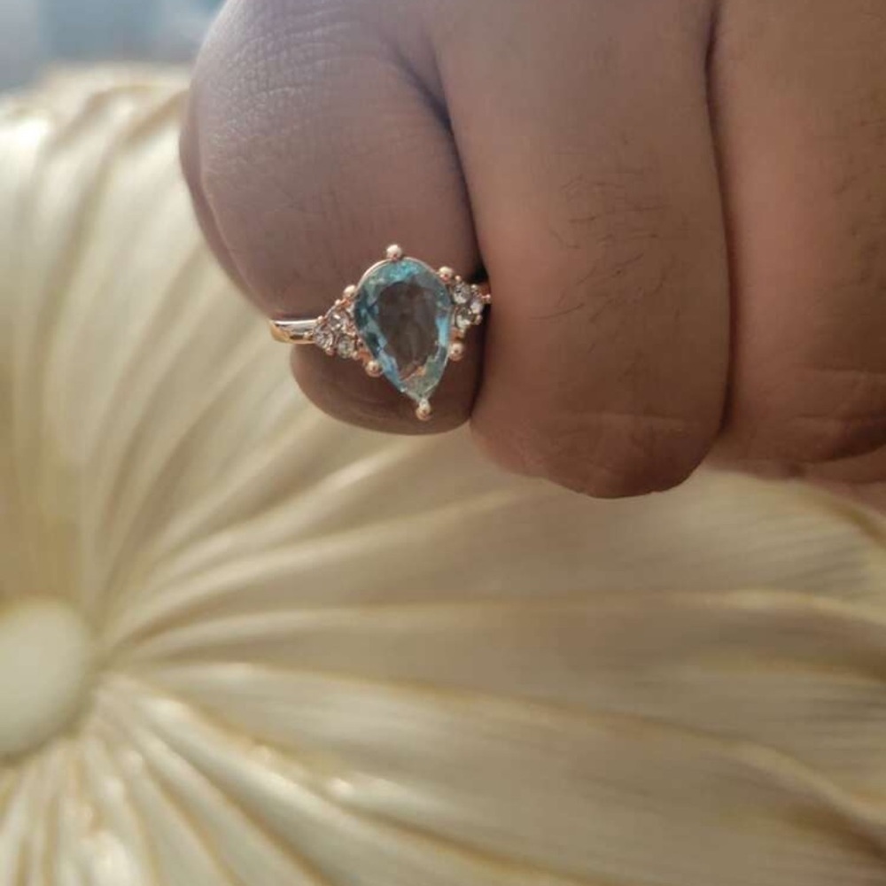 Elegant Rose Gold Plated and Blue Pear Gemstone Fairycore Ring - Picture 8 of 9